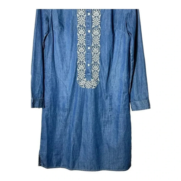1887. J.JILL‎ LONG SLEEVE EMBROIDERED CHAMBRAY DRESS MIDI LENGTH SIZE SMALL - Picture 4 of 9